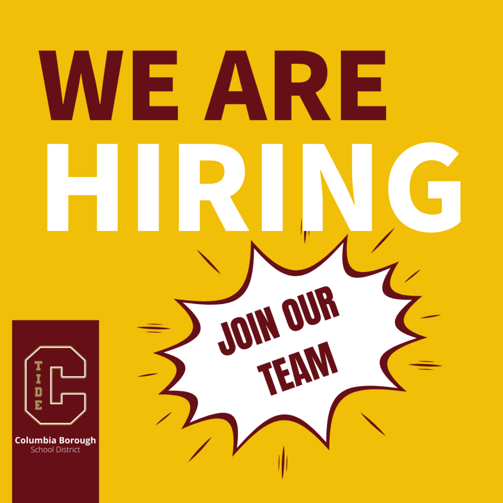 Graphic with yellow background "We are hiring" Join our Team with CBSD Logo
