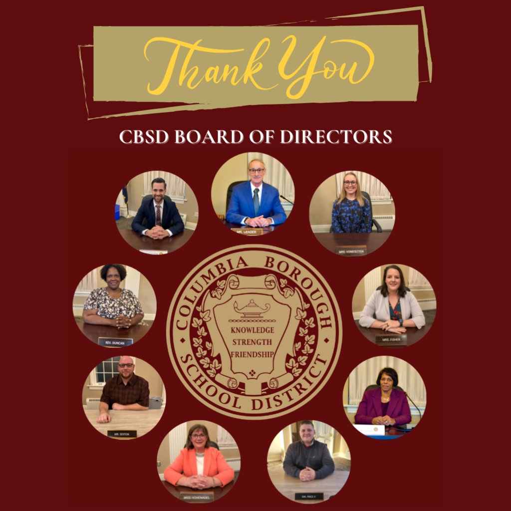 Thank you CBSD Board of Directors with District Seal with photos of board members around it. 