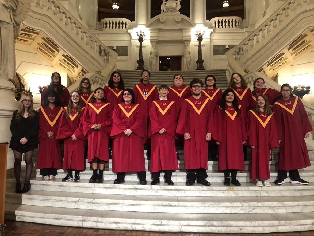 CHS Choir in robes at the Capitol building in Harrisburg 